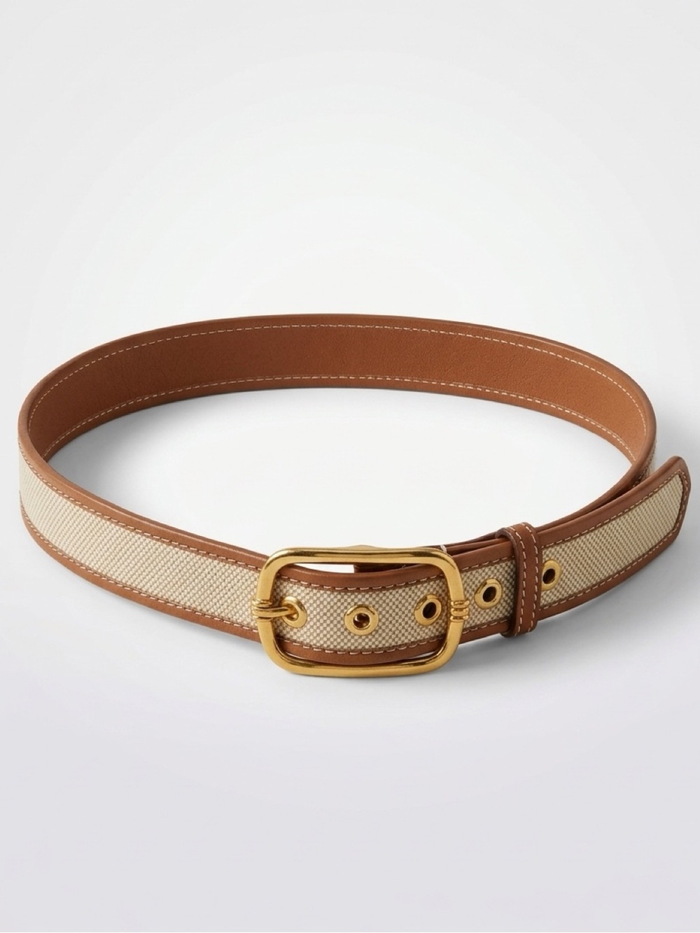 Hermes VTG Barenia &Toile Belt, Gold Buckle/rivets, *repaired contains new parts